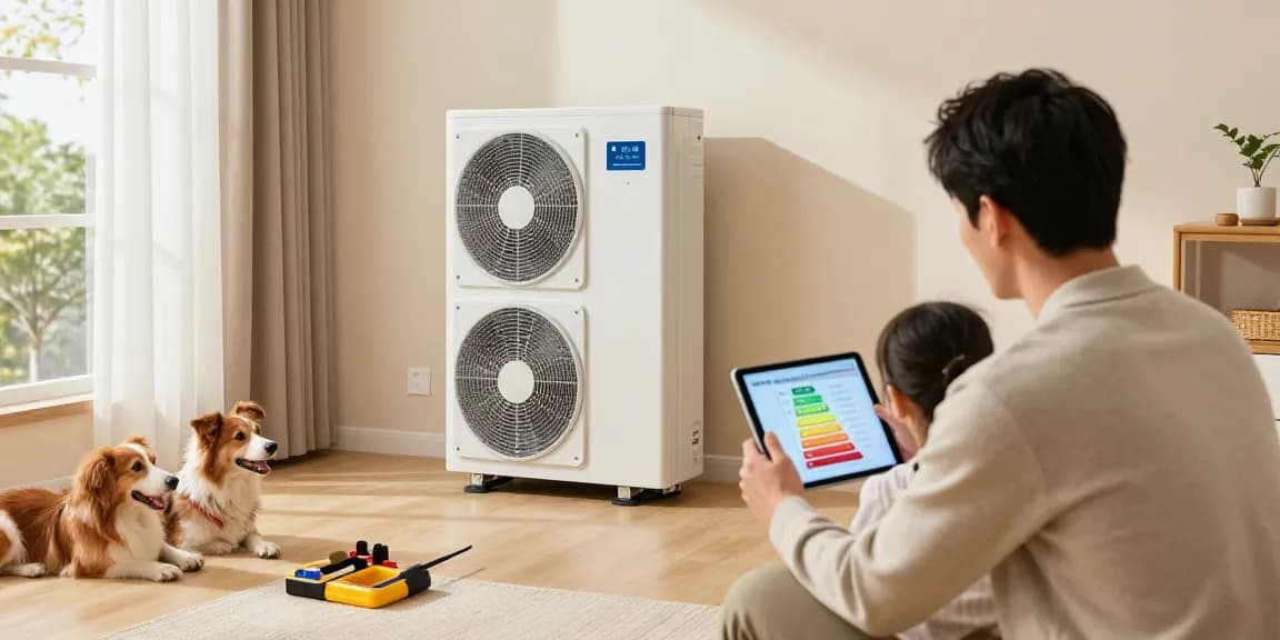 Family discussing wärmepumpe kaufen benefits in a cozy living room.