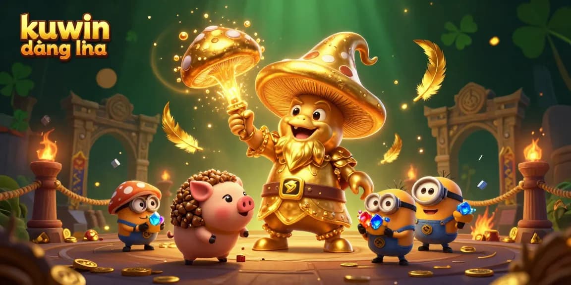 Engage with kuwin đăng nhập in a vibrant 3D digital casino illustration featuring magical characters and dynamic game elements.