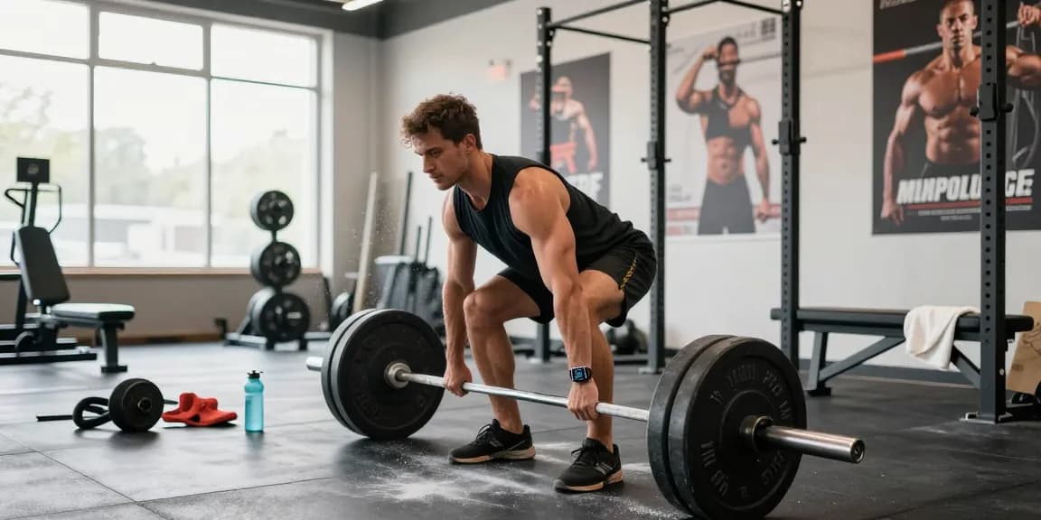 Bodybuilder lifting weights in Anabolika Shop fitness gym, showcasing strength and dedication in modern workout environment.