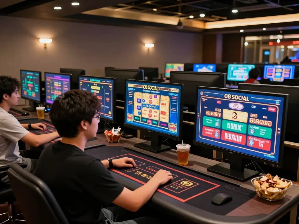Engaged player enjoying O8 SOCIAL online gaming experience with multiple game screens