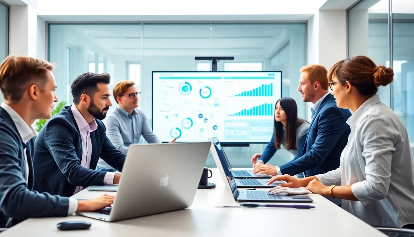 IT Solutions Magdeburg bietet eine professionelle Zusammenarbeit unter IT-Experten in einem modernen Büro.