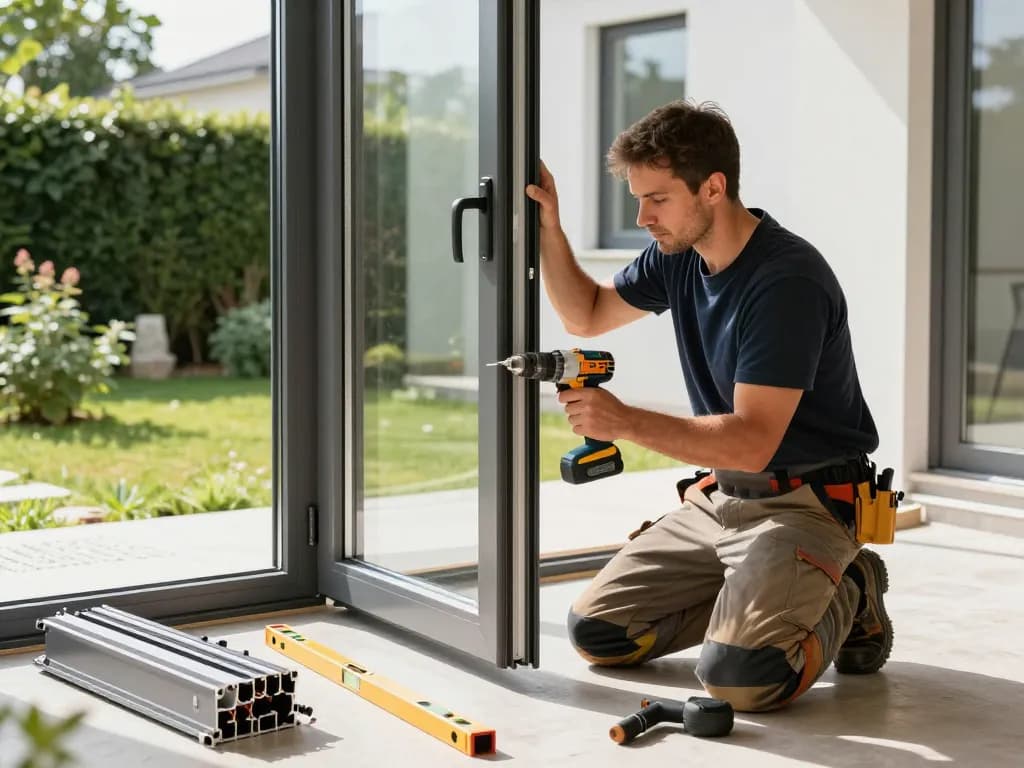 Experte im Fensterbau Köln installiert hochwertige Fenster präzise in einem Wohnumfeld.