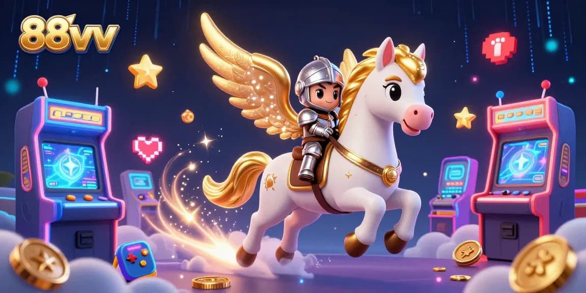 Experience thrilling gameplay with 88vv's celestial knight charging through vibrant casino worlds.