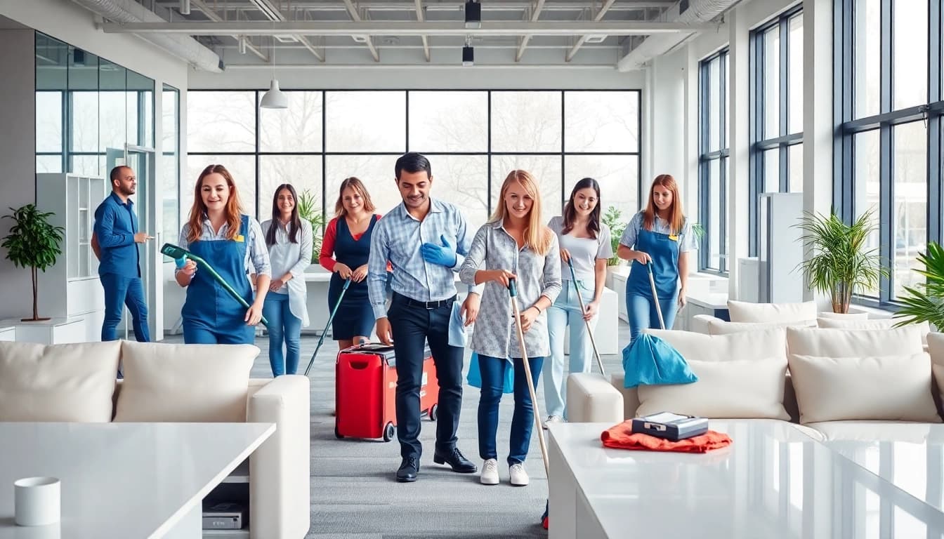 Professionelles Team für Gebäudereinigung Ulm in einem modernen Büro, das den Sauberkeitsstandard zeigt.