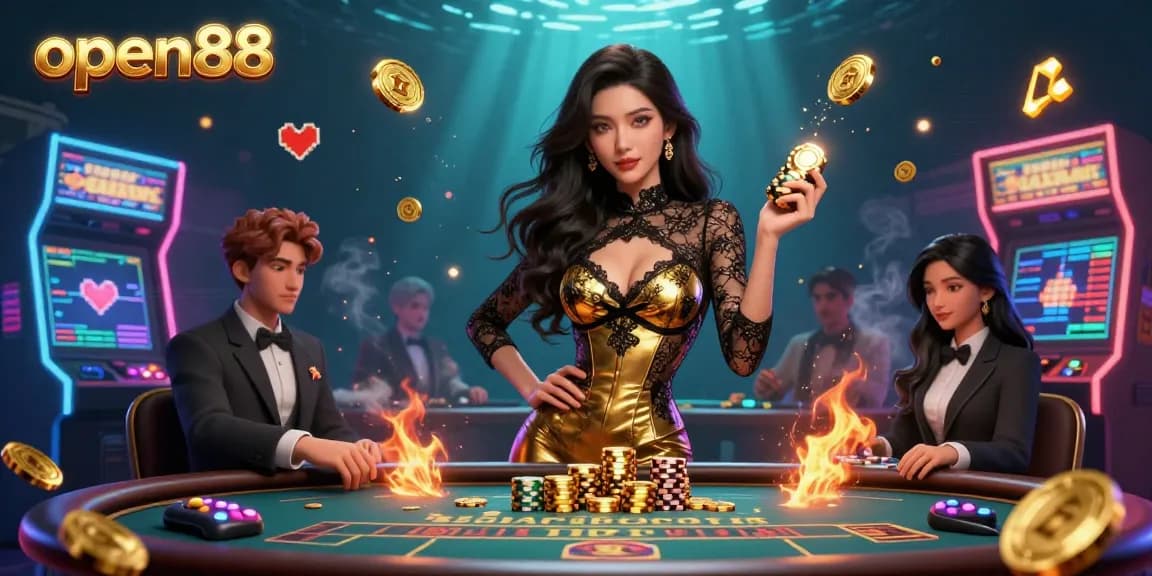Experience excitement at open88 with a stunning baccarat table scene filled with vibrant gaming elements.