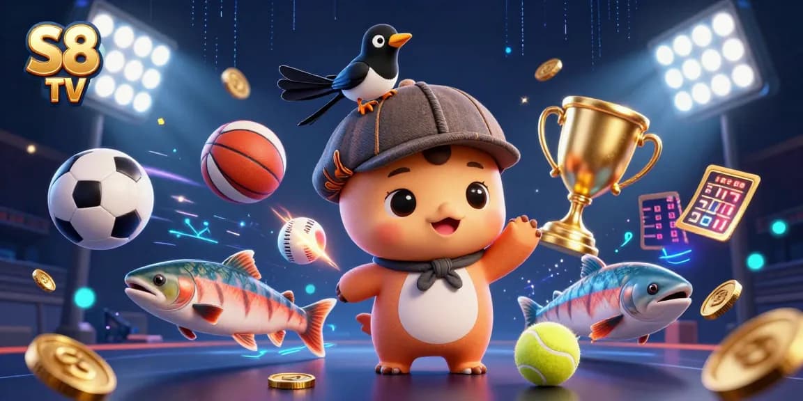 S8 TV sports betting action with dynamic 3D cartoon characters and thrilling elements in a vibrant scene