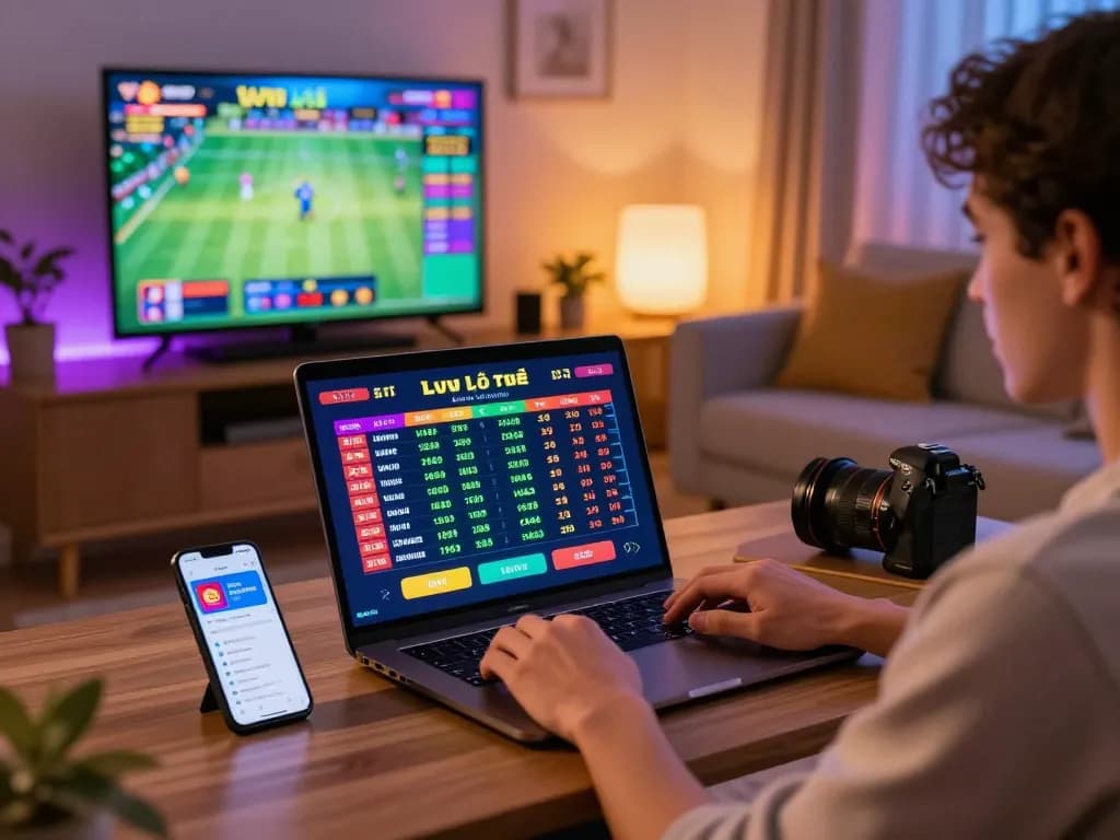 Interactive gaming experience at LODE88 platform showcasing live betting excitement in a cozy home setting.
