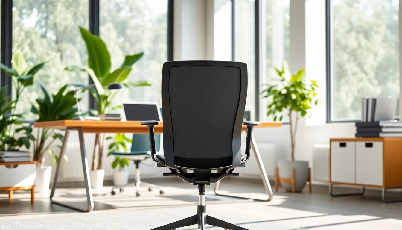 Herman Miller Aeron in a modern office setting with natural lighting and sleek design.