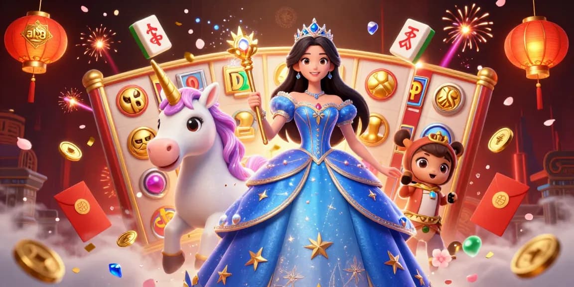 Alo8 casino illustration showcasing a glamorous woman and a unicorn amidst rich gaming elements, celebrating the interactive experience.