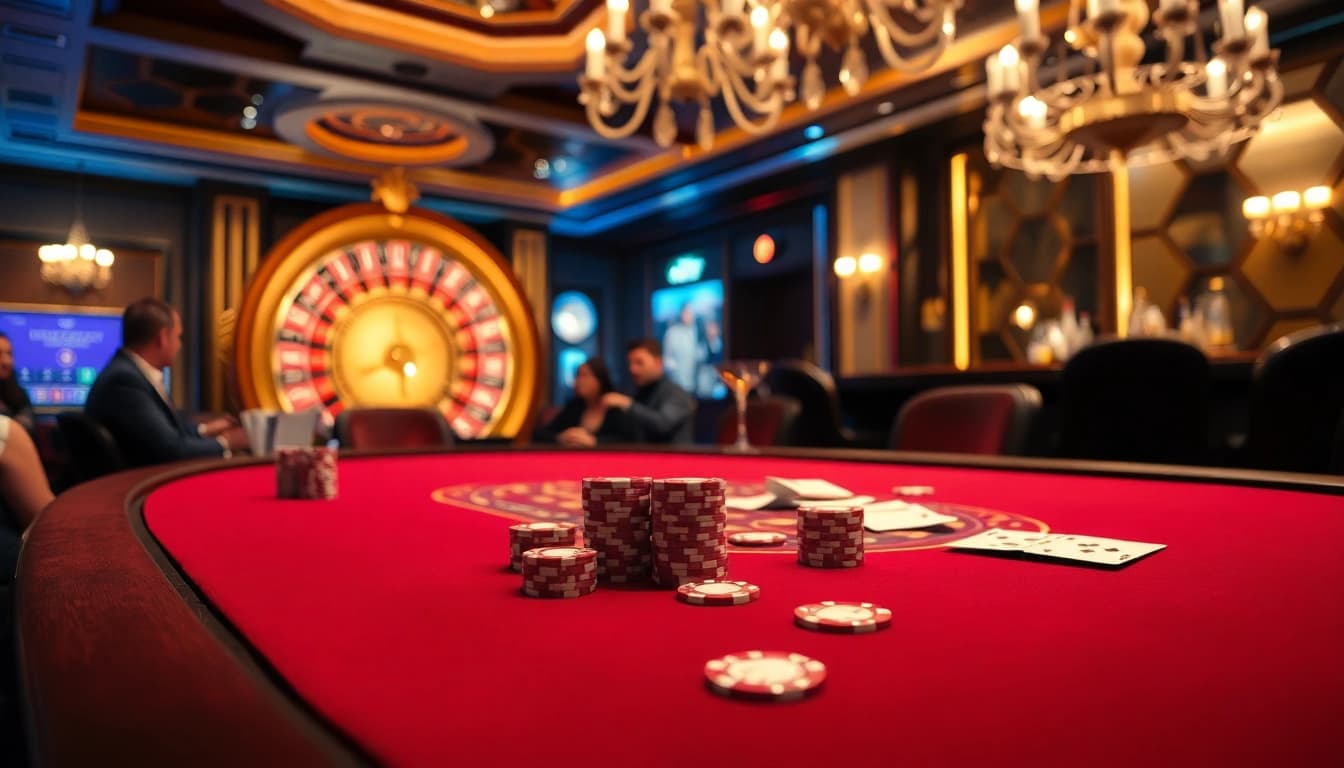 Players enjoy a thrilling game at the poker table in a luxurious casino atmosphere at https://c168.delivery/.