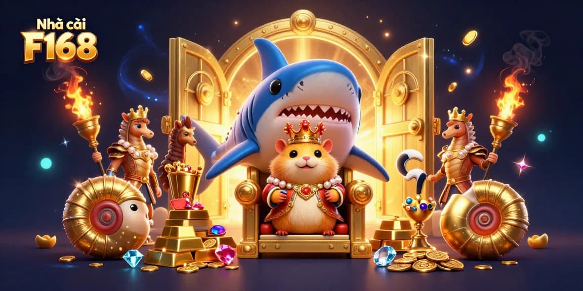 Experience the thrill of Nhà cái F168 with captivating casino elements featuring a golden hamster king.