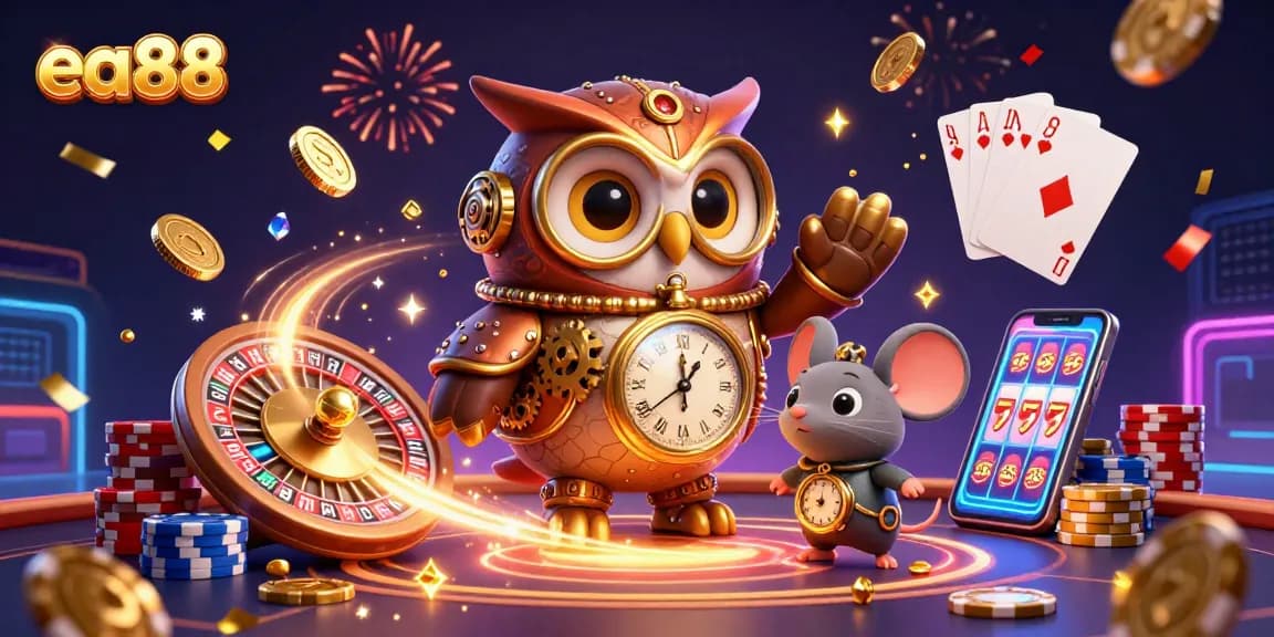Experience the thrill of ea88 with captivating 3D cartoon characters amidst dynamic casino elements.