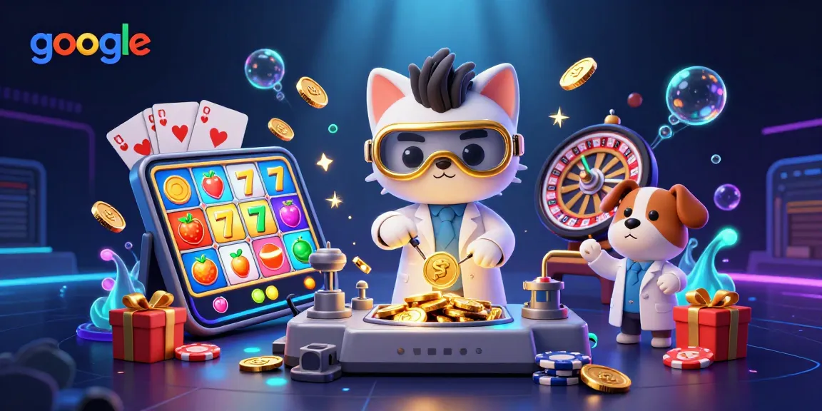 Create winning strategies at google with an engaging 3D casino illustration featuring slots and card games.