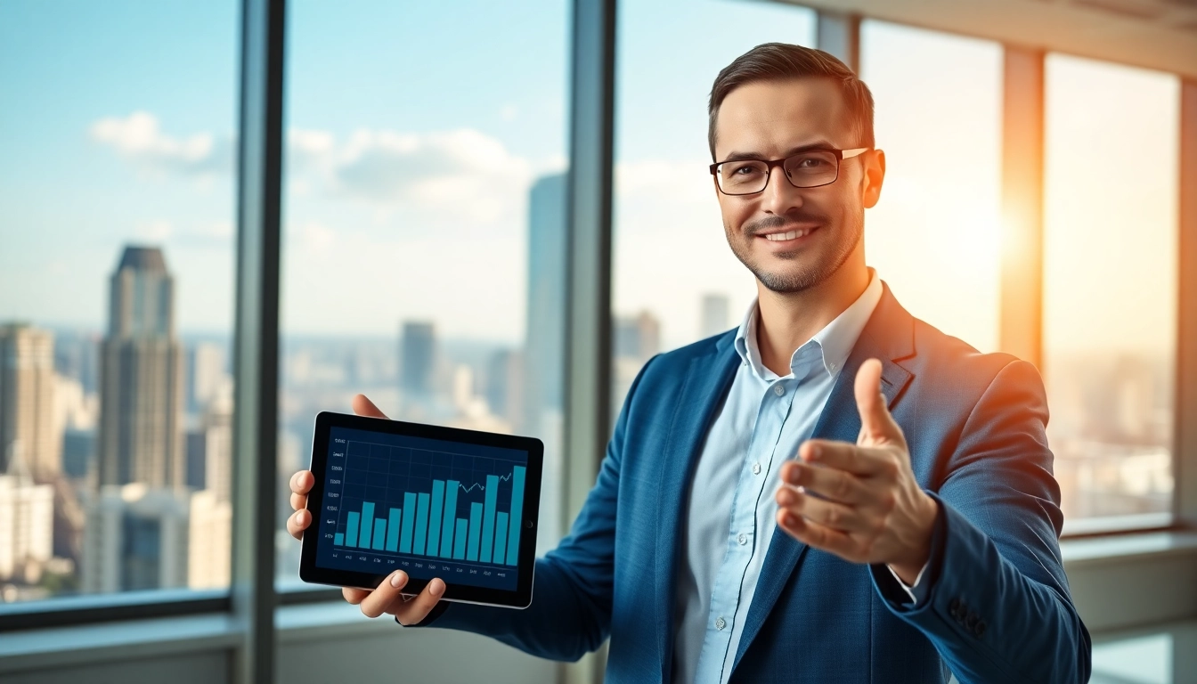 Erfahrene Finanzberaterin erklärt Indexfonds in einem modernen Büro.