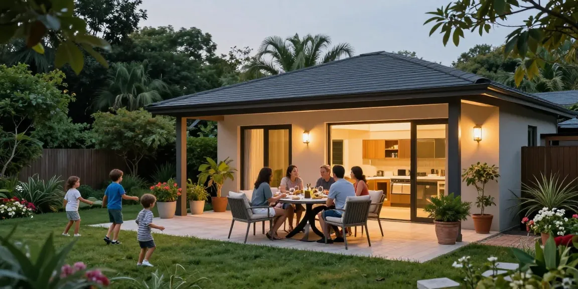Freistehende Terrassenüberdachung bietet Schutz und Komfort im Garten.