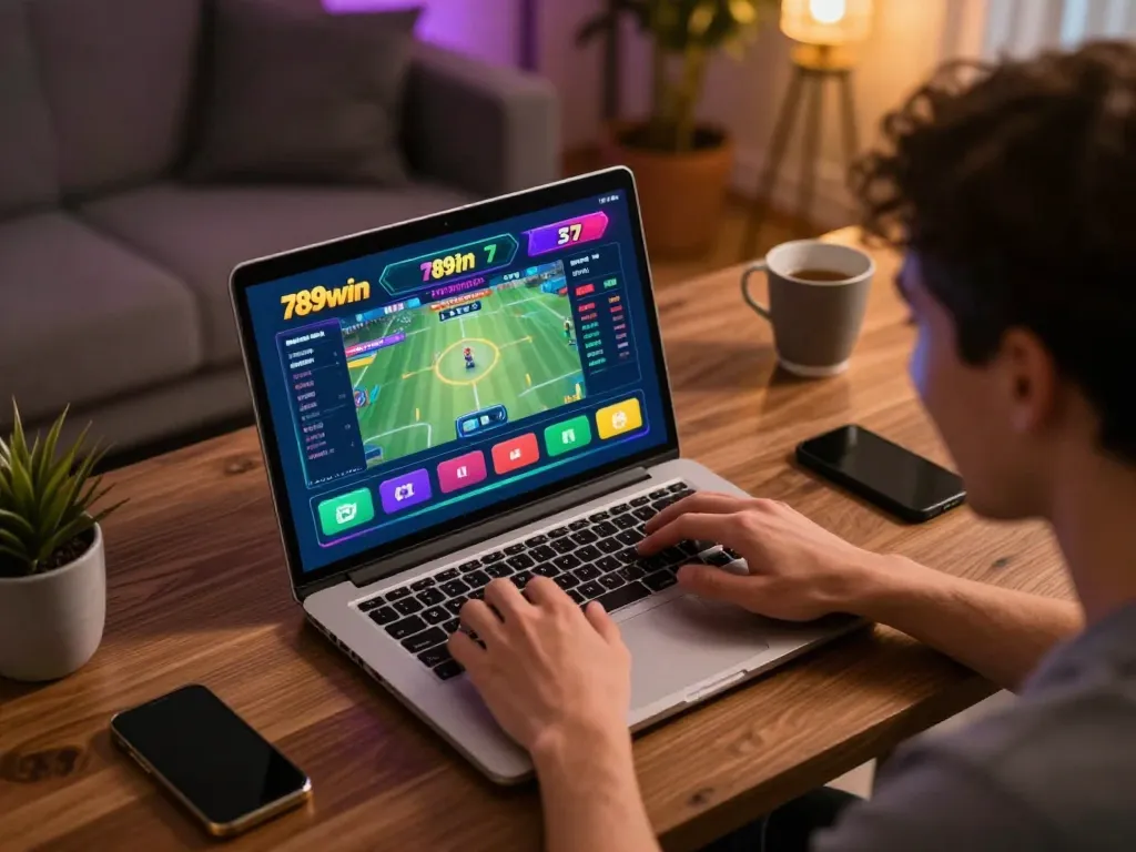 Person placing bets on 789win 37 from a modern home office, showcasing online sports betting excitement.