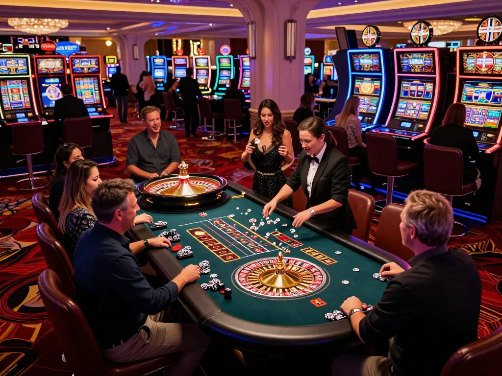 Experience the thrill of gambling at a roulette table in a vibrant Vegas casino showcasing the essence of da88