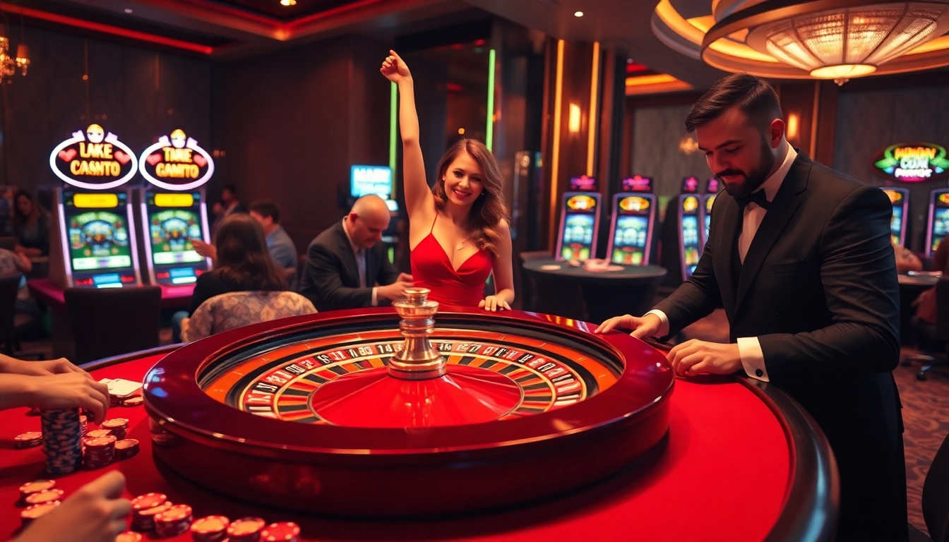Exciting casino gameplay at https://mm88.observer/ showcasing roulette, poker chips, and celebrating players.