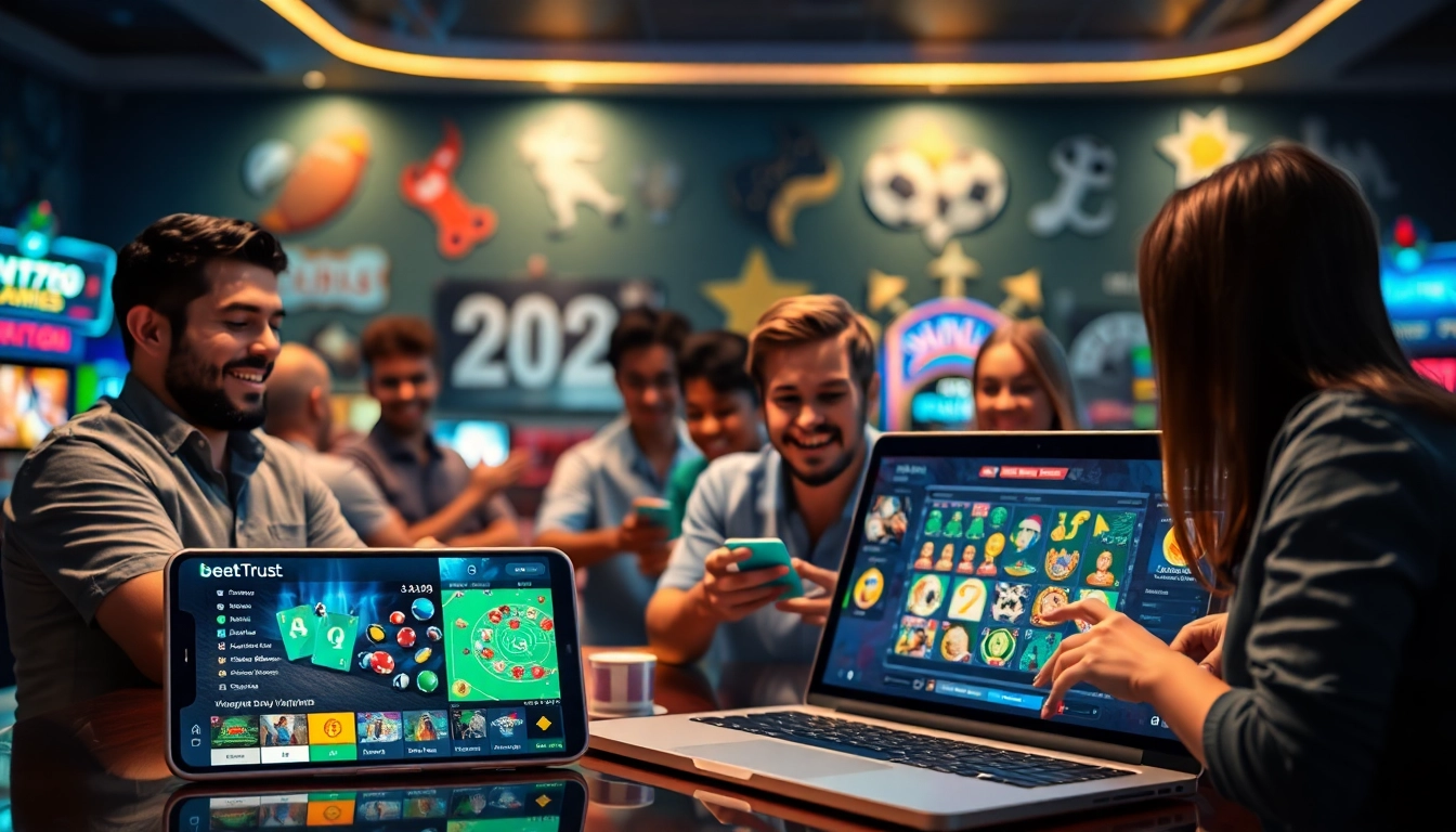 Dynamic online gambling scene showcasing bet789 with diverse players engaged in betting.