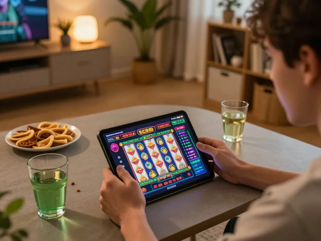 Playing the exciting SC88 Game on a tablet in a cozy home setting, highlighting the thrill of online casino gaming.