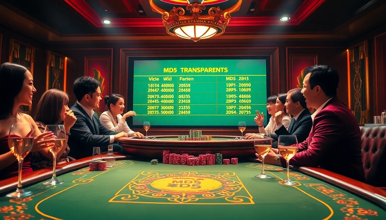 Tài xỉu md5 gaming table with vibrant colors and excited players engaged in a strategic bet.
