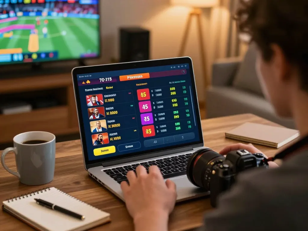 The user engages with online betting options on SV66 platform, showcasing responsible gambling practices in a cozy home office.