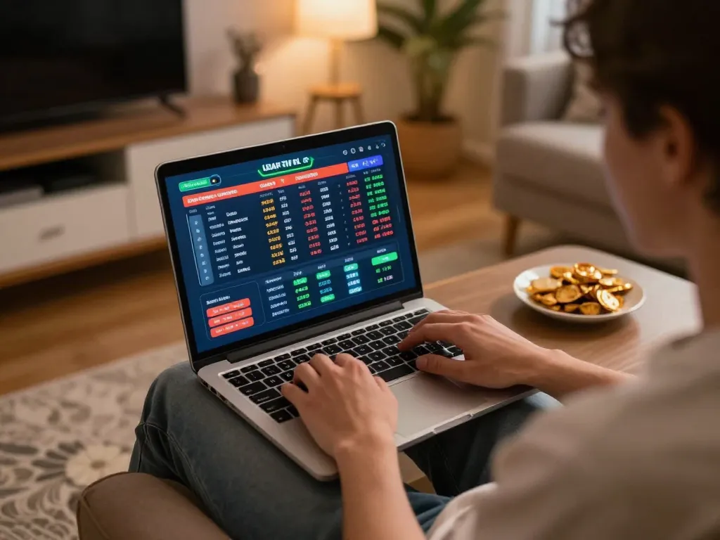 Engaging in live sports betting at https://vmax88vip.com/ with dynamic odds shown on laptop screen