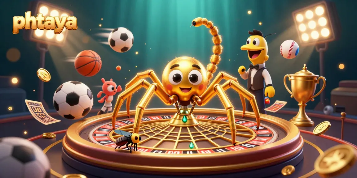 PHTAYA showcases gambling excitement with whimsical characters in a vibrant casino illustration.