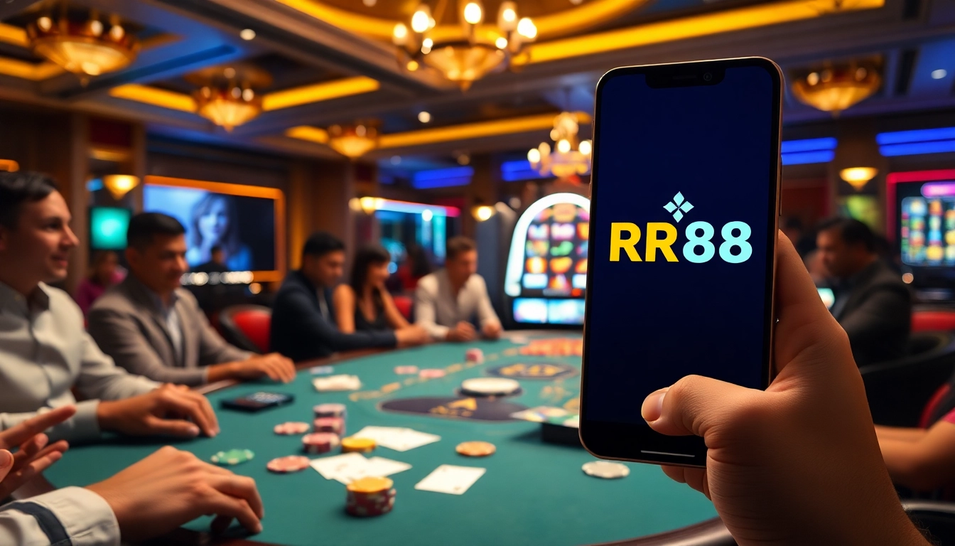 Play poker with excitement at RR88's vibrant casino table featuring colorful chips and cards.
