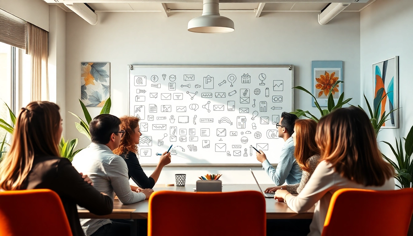 Strategien der Markenführung in einer kreativen Teamumgebung mit dynamischen Brainstorming-Sitzungen.