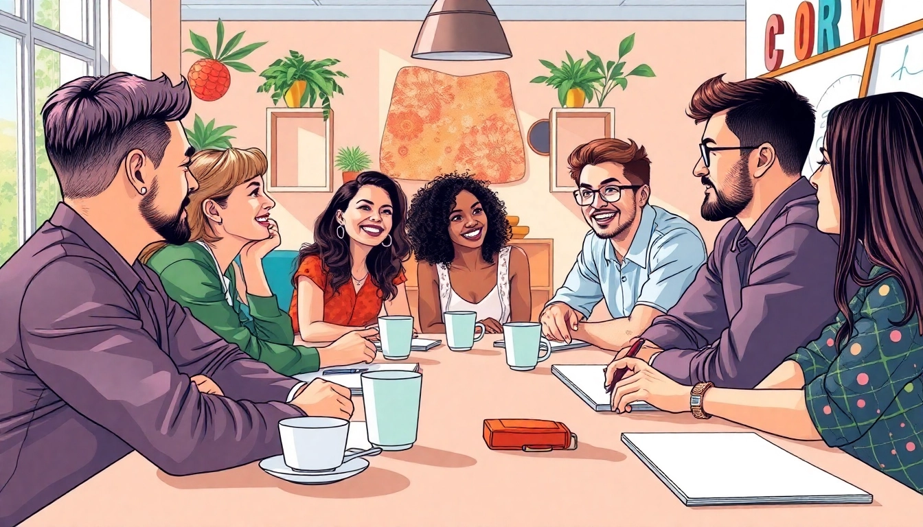 Diskutieren von Themen zum diskutieren an einem bunten Tisch mit aktiven Teilnehmern.