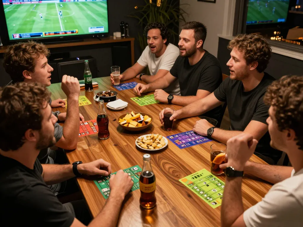 Active sports betting scene with excitement surrounding football matches, players cheering and placing bets.