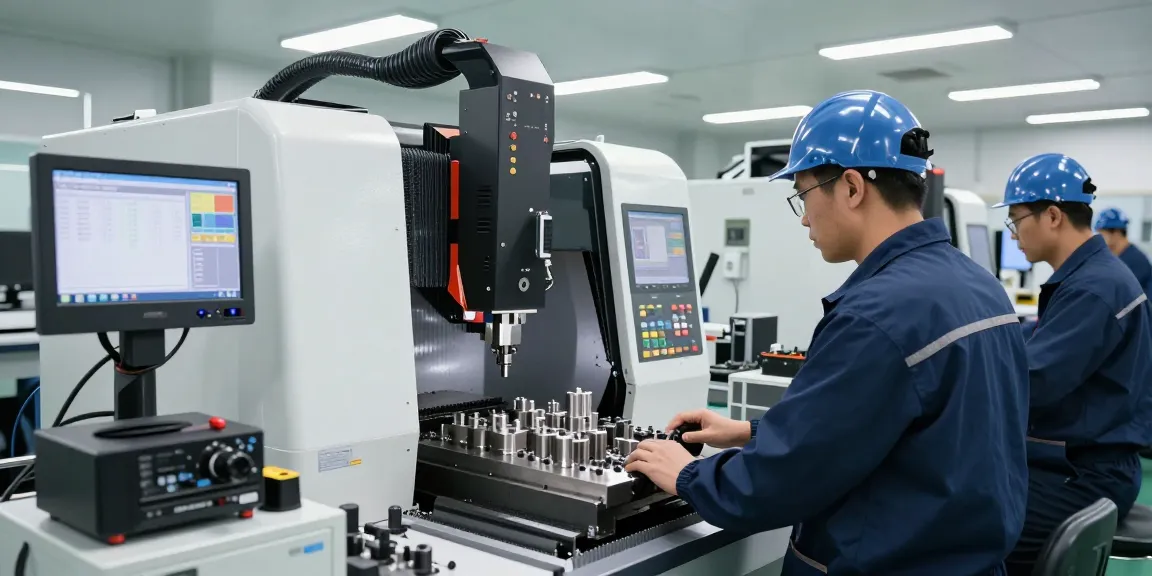 Präzisionstechnik in der modernen CNC-Bearbeitung mit Techniker und hochpräzisen Geräten.
