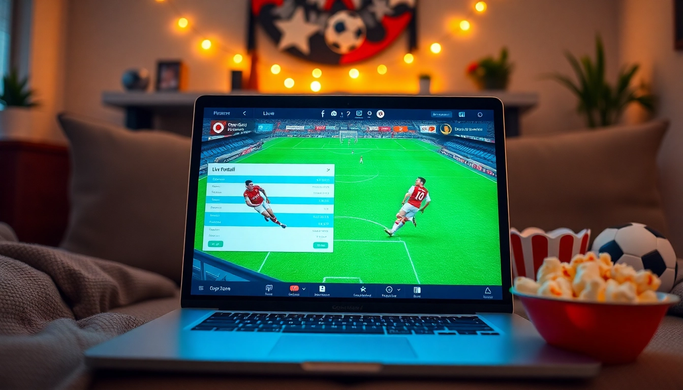 Dynamic online sports streaming interface showcasing live matches at https://okwintv.zone/ in a cozy home setting.