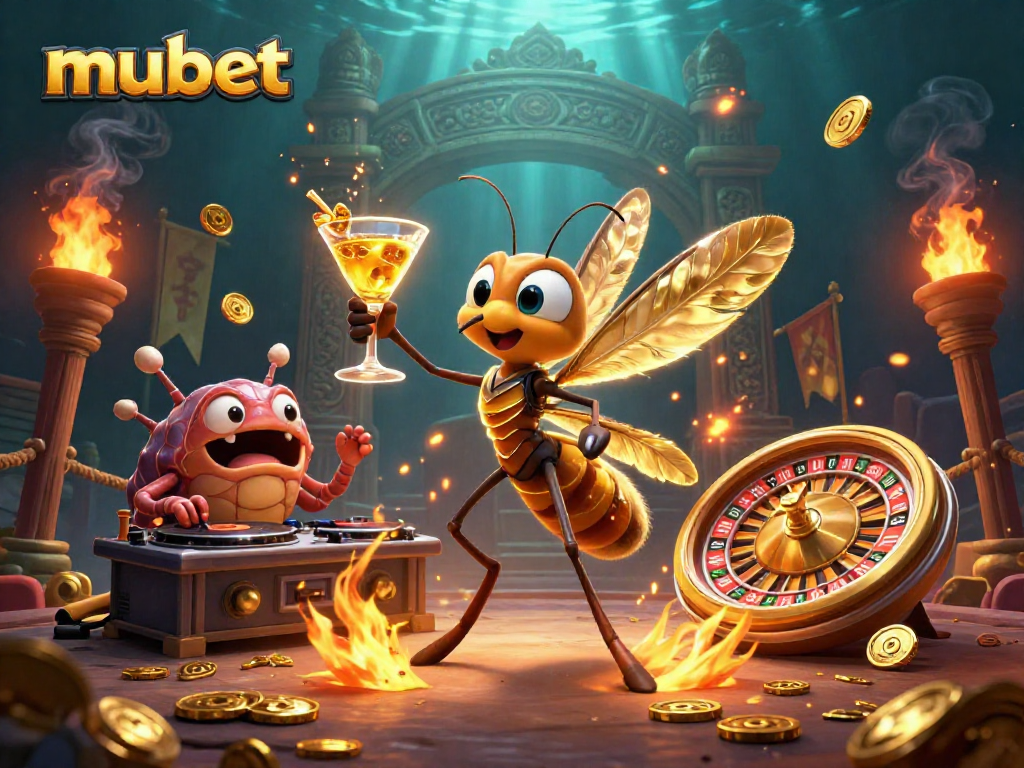 Join the fun at mubet, where a quirky frozen mosquito mascot and a trilobite DJ heighten the gaming experience.