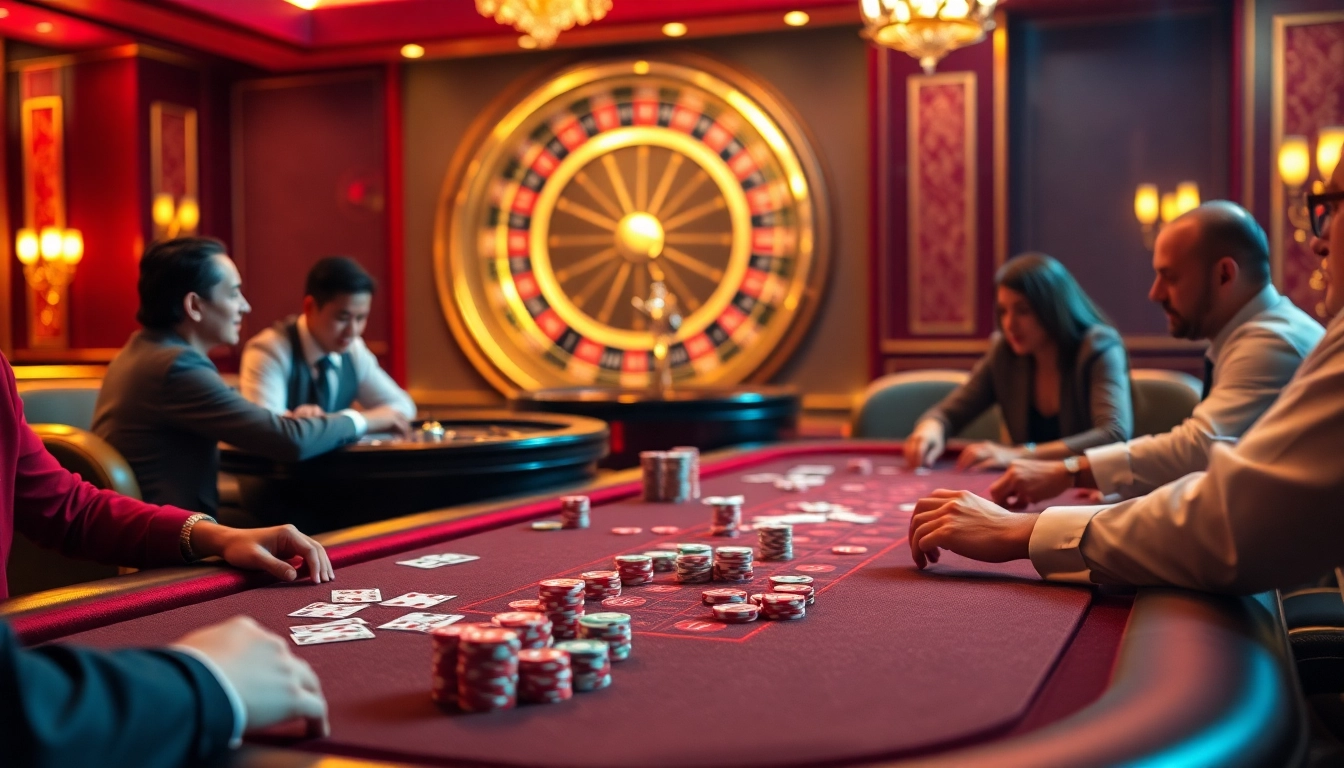 Engaging poker players at a luxurious gaming table showcasing the spirit of nhà cái oxbet.