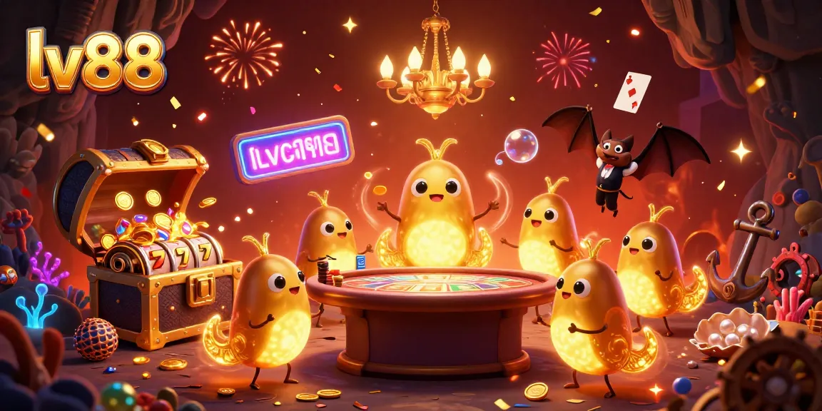 Engage with lv88's vibrant casino scene, where glowworms illuminate slot games and a bat dealer manages playful elements.