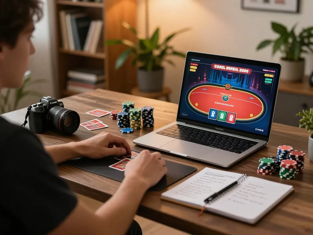 Engaging moment at sc88 with a player strategizing during an online poker session.