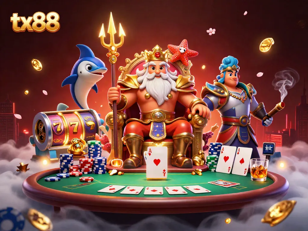 Experience thrilling action with tx88 as Neptune presides over an underwater poker game full of excitement.