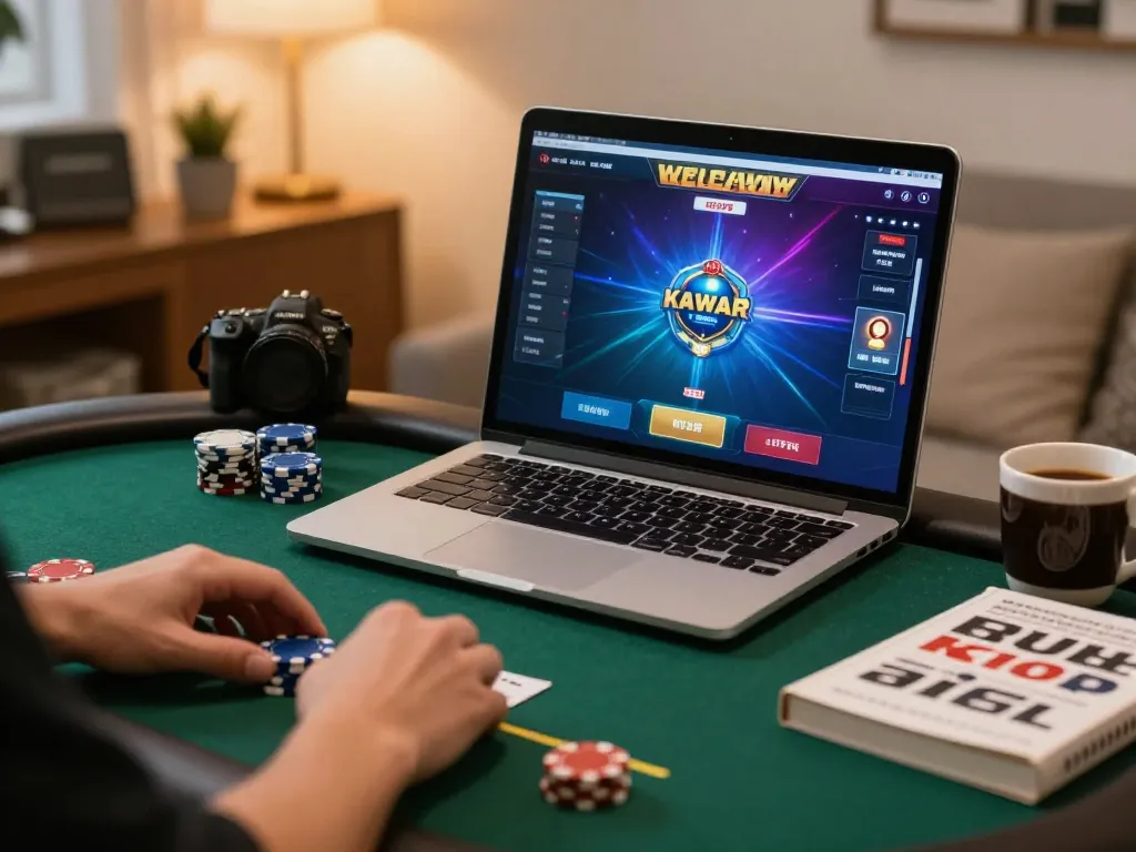 Engaging poker gameplay with lv88 laptop display showing betting strategies at home.