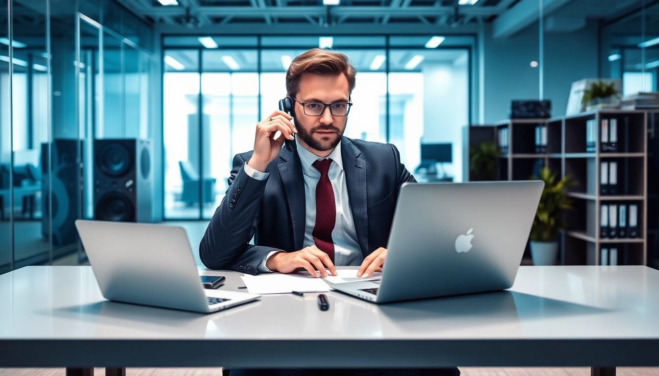 Headhunter IT bei der Arbeit in einem modernen Büro, um Vertrauen und Professionalität zu vermitteln.