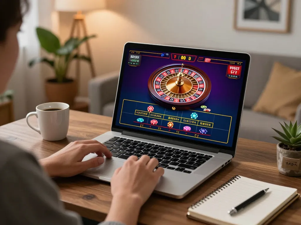 Engaging with XX88 live dealer roulette, showcasing a cozy online gaming setup with strategy notes.