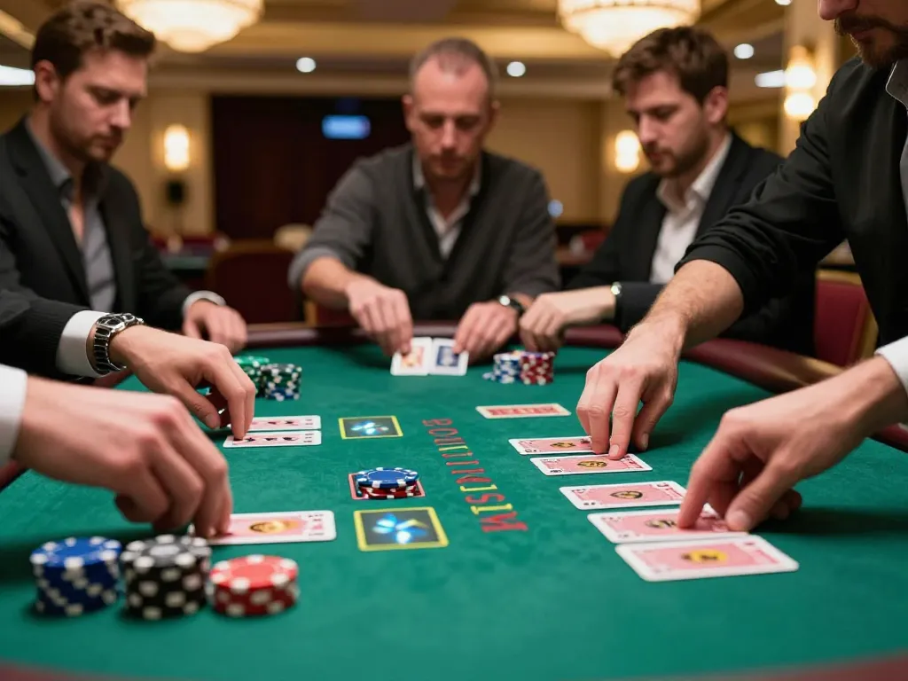 F168 vip players placing bets at intense blackjack game with colorful chips