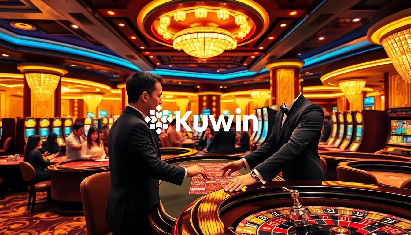 Excited players enjoying exciting games at Nhà cái Kuwin casino, highlighting a vibrant atmosphere.