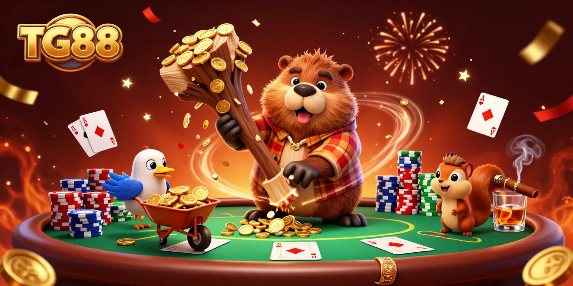 Engage with TG88 by enjoying a lively casino scene featuring animated characters and dynamic gambling elements.