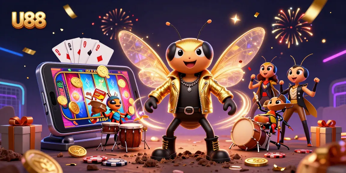 Spin the reels and win big with U88's vibrant casino scene featuring electrifying characters.