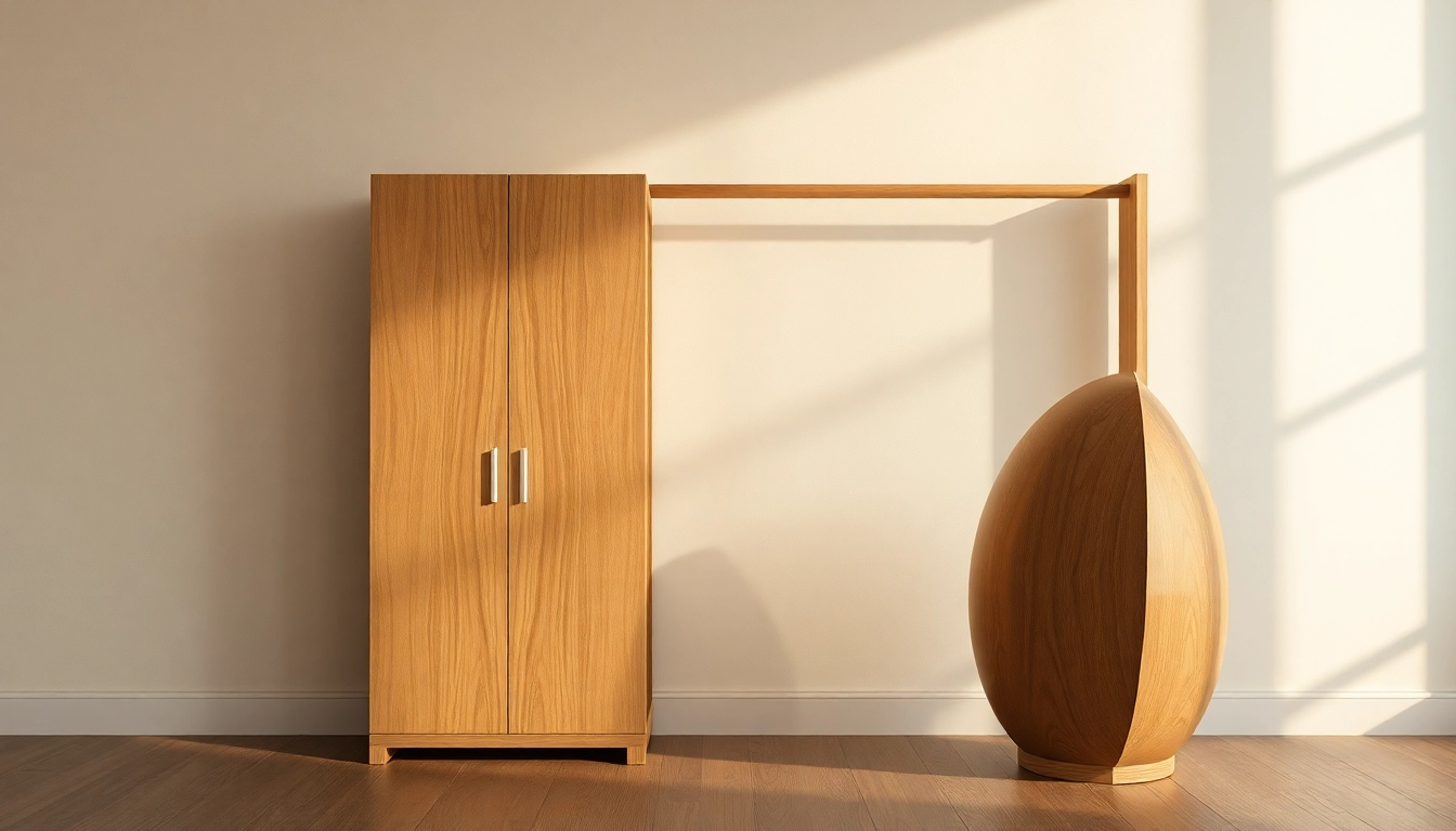 Kleiderbügel Hersteller präsentiert hochwertigen Holzkleiderbügel in minimalistischer, eleganter Umgebung.