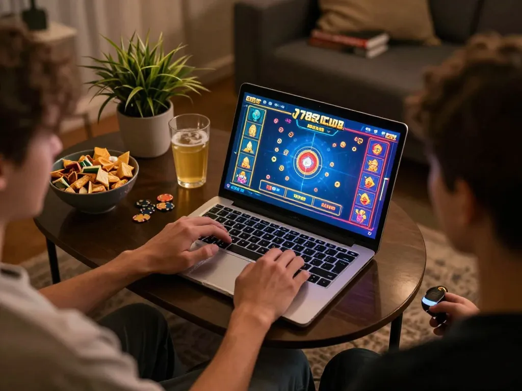 Engaging in online casino fun with 789Club while enjoying a cozy home atmosphere.