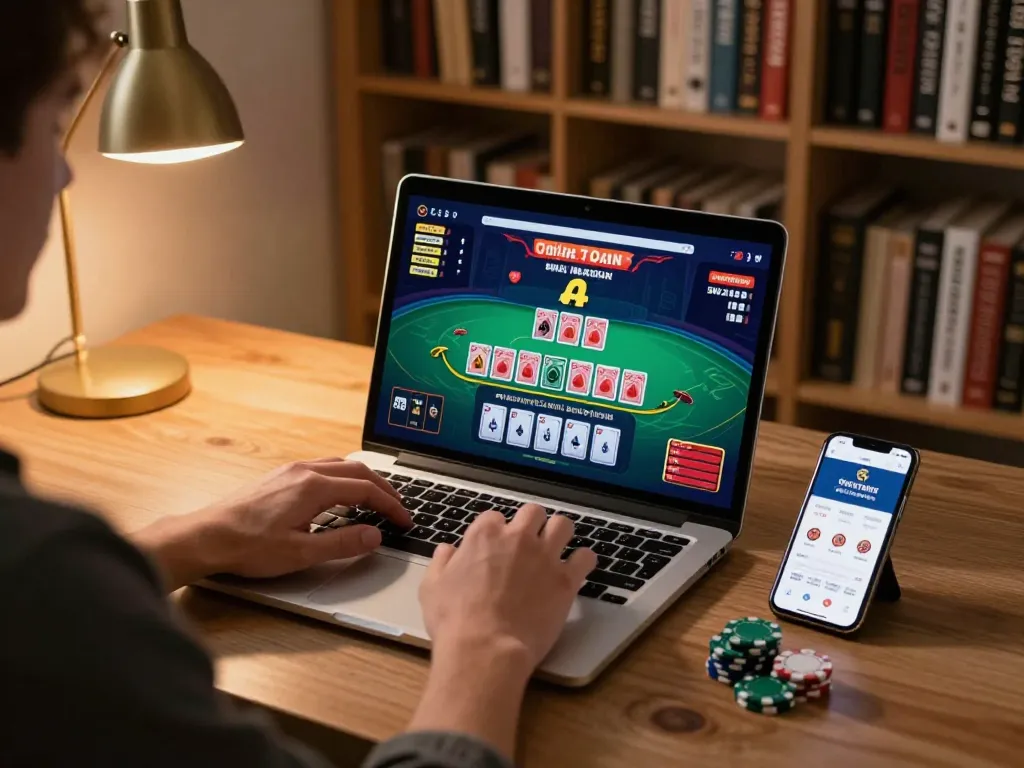 Player engaging in strategic gameplay on OnBet's online platform, showcasing a dynamic blackjack scene.