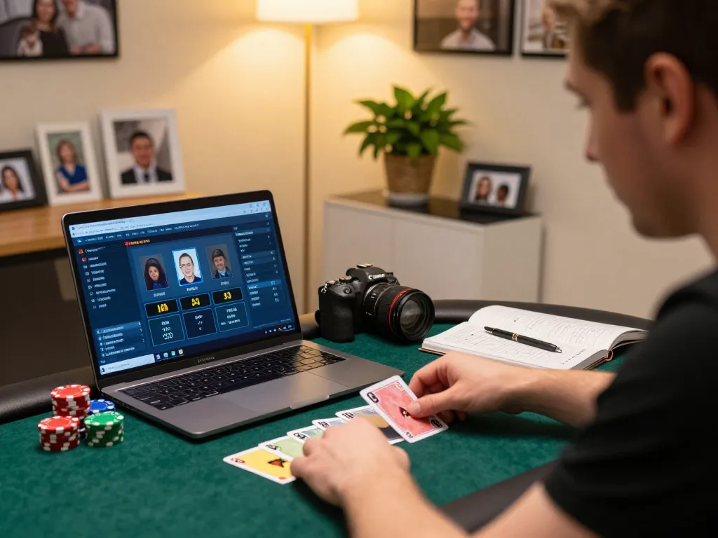 The strategic analysis at mm88 com during an online poker game with a detailed setup and focused player.